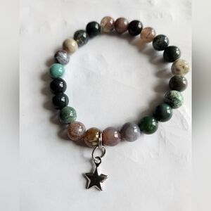 Multi Color Gem Stones Agate Bracelet with Dangling Star